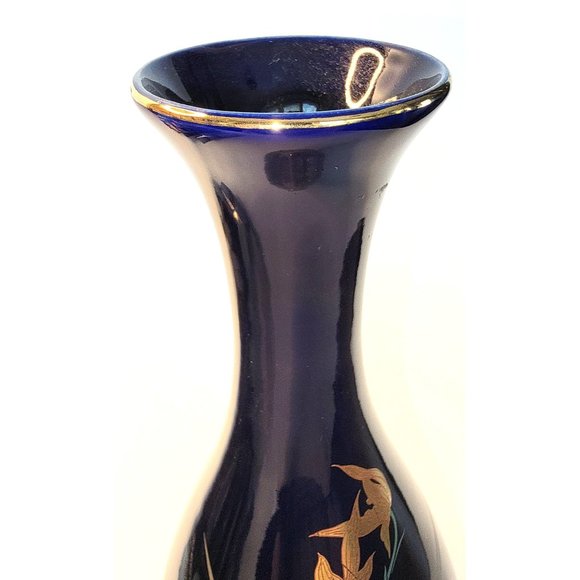 Vintage JAPAN Lovely Porcelain Cobalt Blue and Gold Gilt Vase 11" Tall - Picture 3 of 5